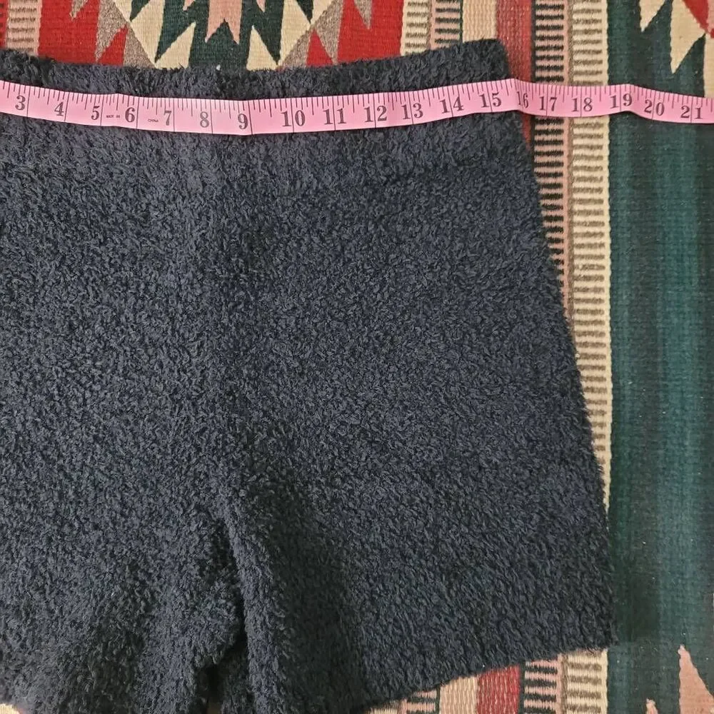 Skims Cozy Knit Teddy Shorts Sz L/XL Onyx Black Pull On High Rise Plush‎ Lounge